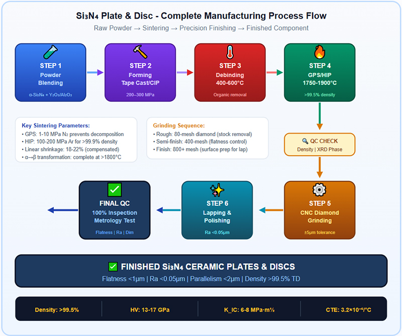 Si₃N₄ Plate & Disc - Complete Manufacturing Process Flow