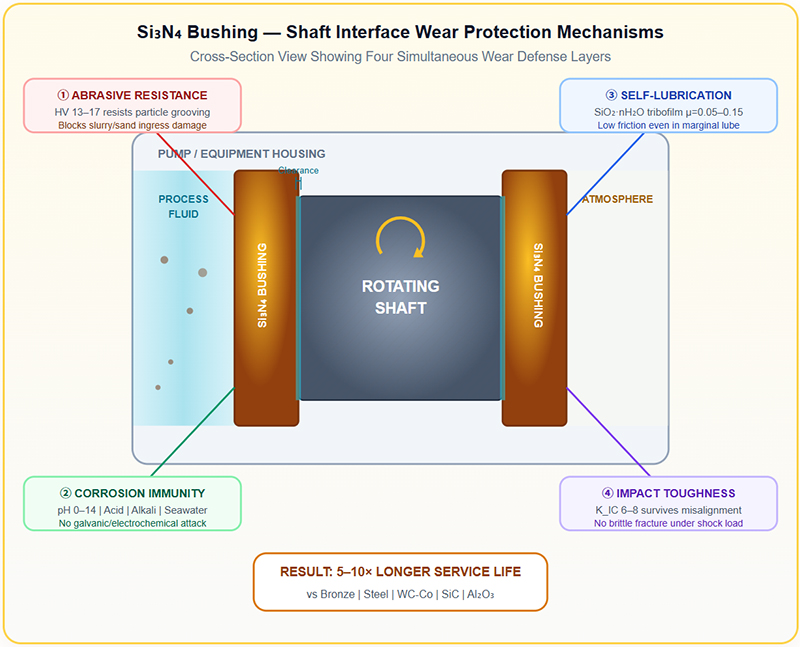 Si₃N₄ Bushing - Shaft Interface Wear Protection Cross-Section