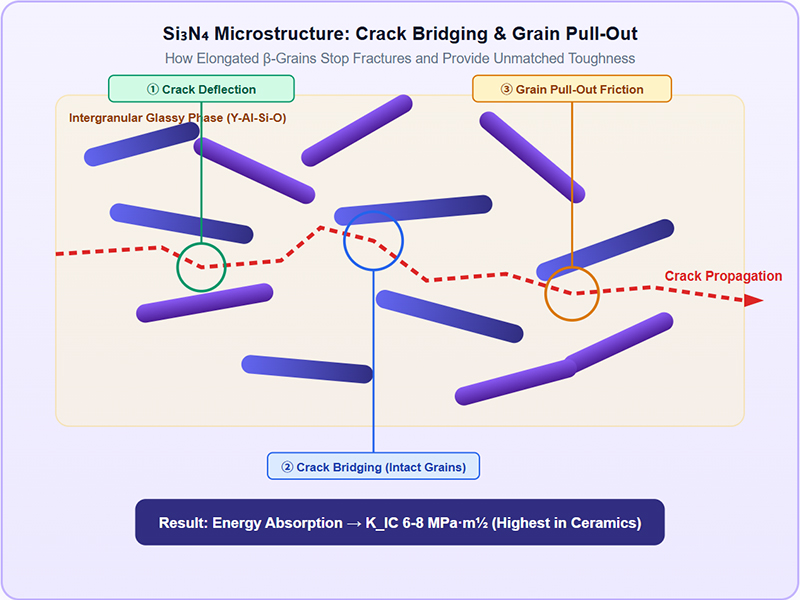 Si₃N₄ Microstructure: Crack Bridging & Grain Pull-Out