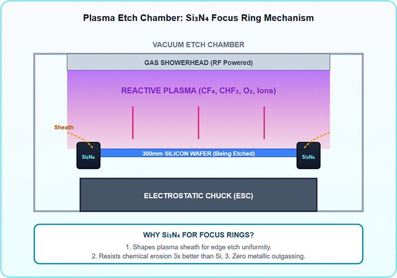 Plasma Etch Chamber: Si₃N₄ Focus Ring Mechanism