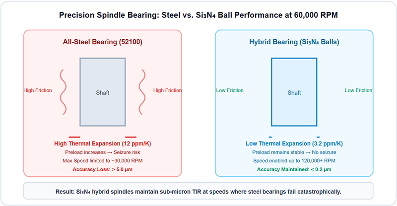 Steel vs. Si₃N₄ Ball Performance at 60,000 RPM